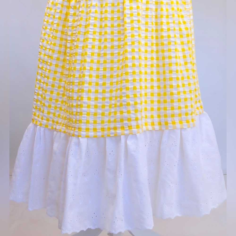 Refashioned Yellow Gingham Midi Sundress with Eyelet Ruffle Hem - Picture 5 of 9